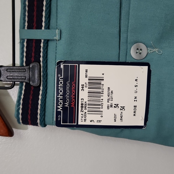 New Vintage Meadow Green Manhattan Poly Cotton Pants sz 34 casual golf belt NWT - Picture 3 of 5